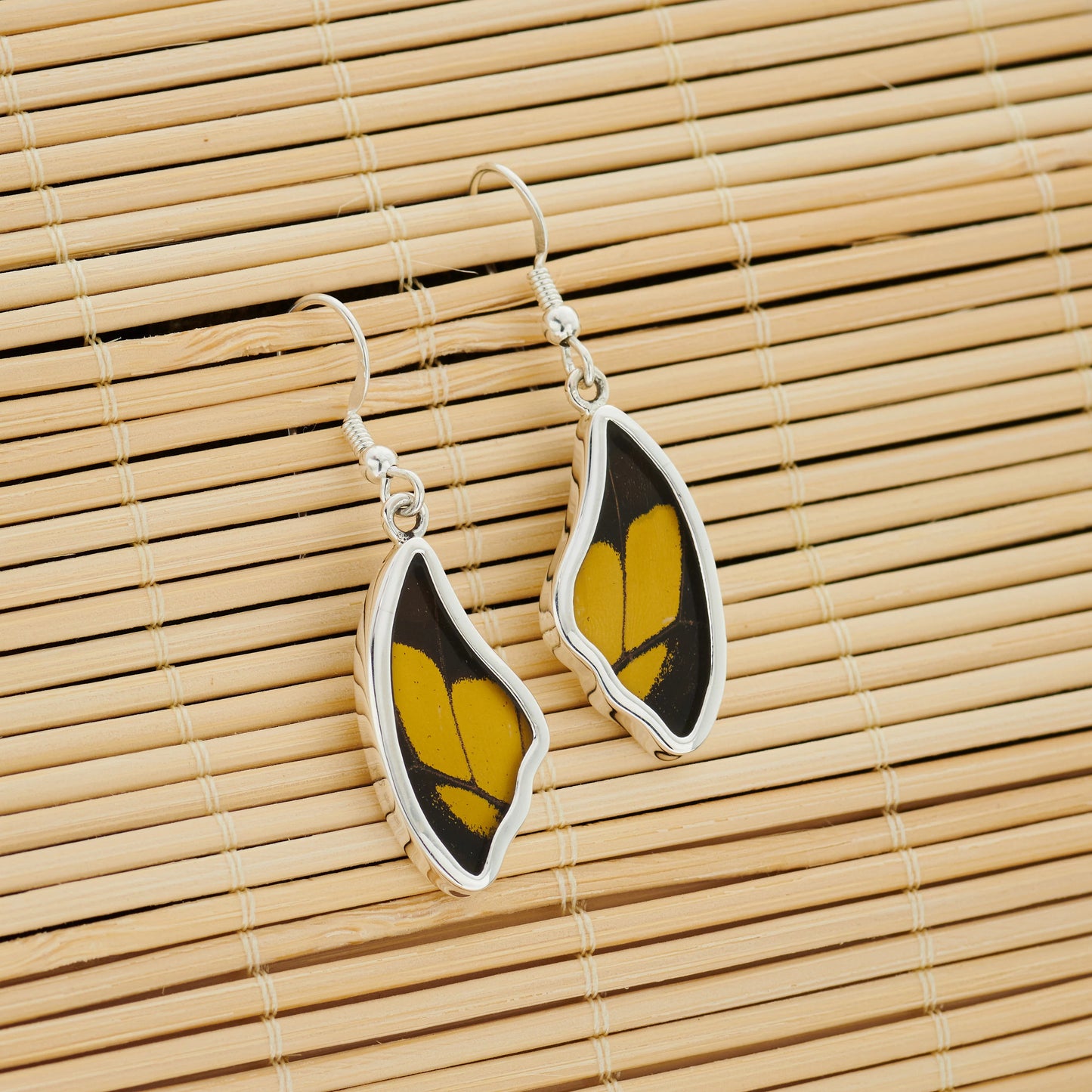 King Swallowtail Butterfly Wing Drop Earrings in 99.5 Fine Silver