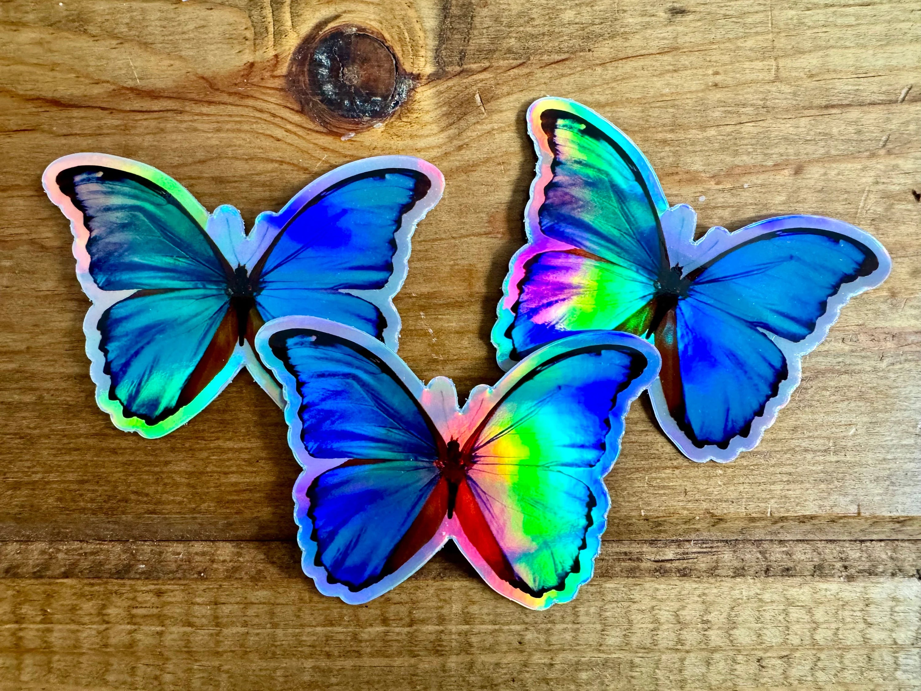 Blue Morpho Butterfly HOLOGRAPHIC Vinyl sticker, Realistic