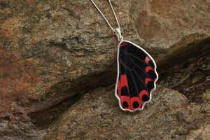 REAL Red Scarlet Butterfly Wing Pendant in 99.5 Fine Silver with 18"-20" Sterling Silver Chain
