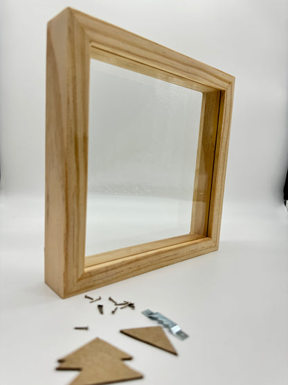 Solid Wood Double Glass Shadowbox Float Frame 8" x 8" FRAME ONLY, Made in USA