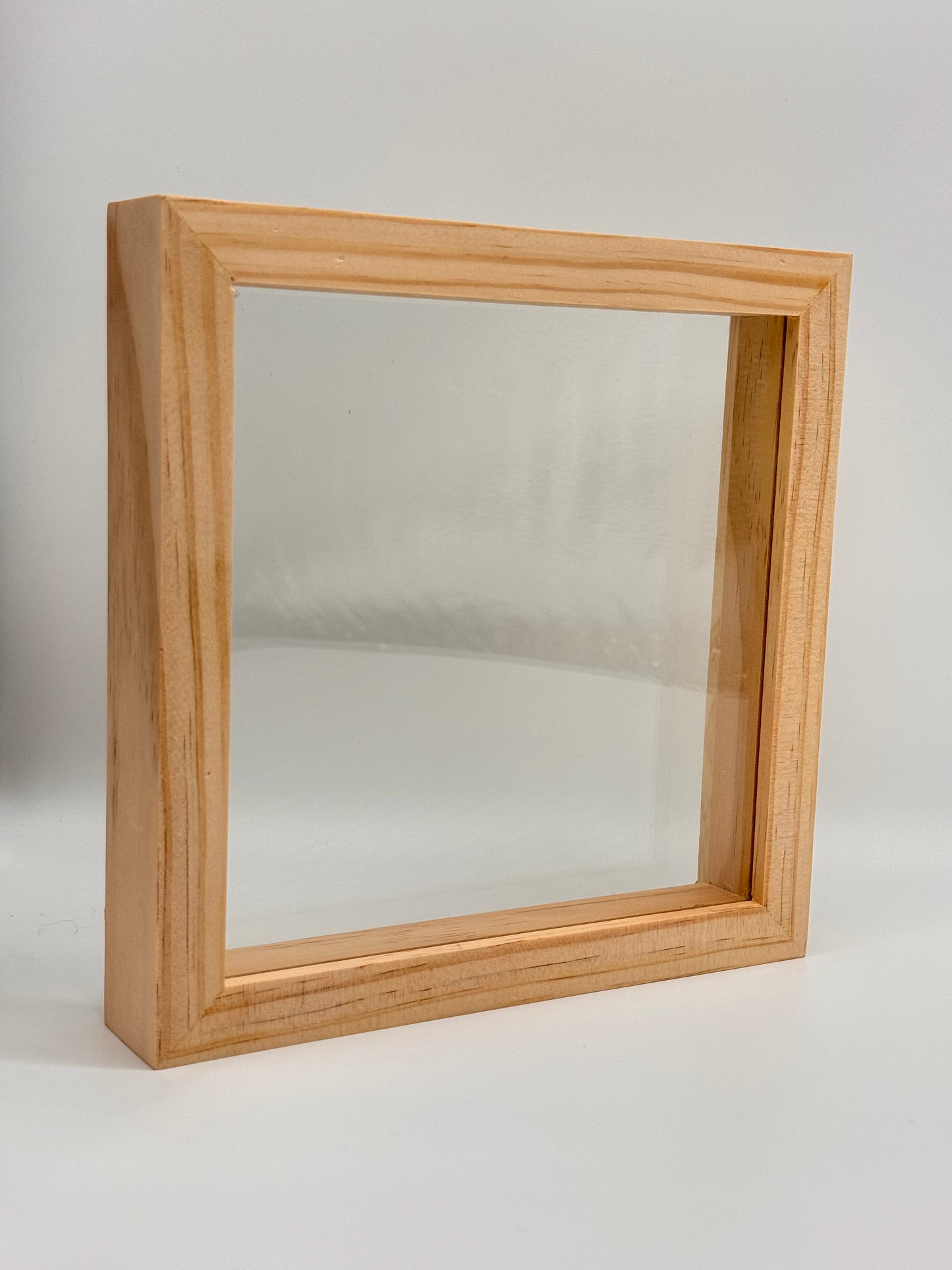 Solid Wood Double Glass Shadowbox Float Frame 8" x 8" FRAME ONLY, Made in USA