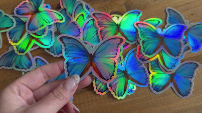 Blue Morpho Butterfly HOLOGRAPHIC Vinyl sticker, Realistic